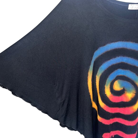 Kokomo Unlimited Tie-Dye Black Poncho Top With Multicolor Spiral Design One Size - Picture 12 of 12